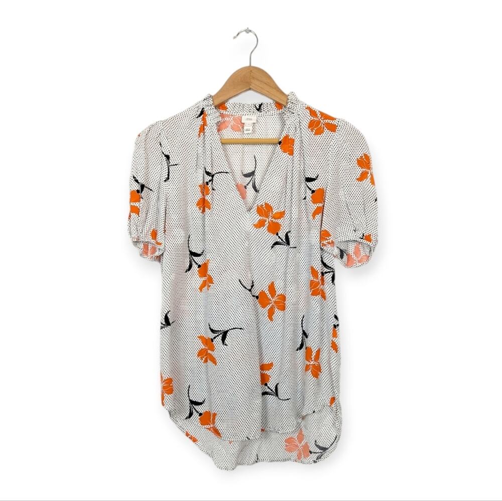 River Island Black & White Polka Dot Orange Floral V-Neck Top